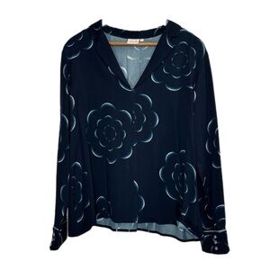 Soi Paris navy blue oversized floral print long sleeve blouse